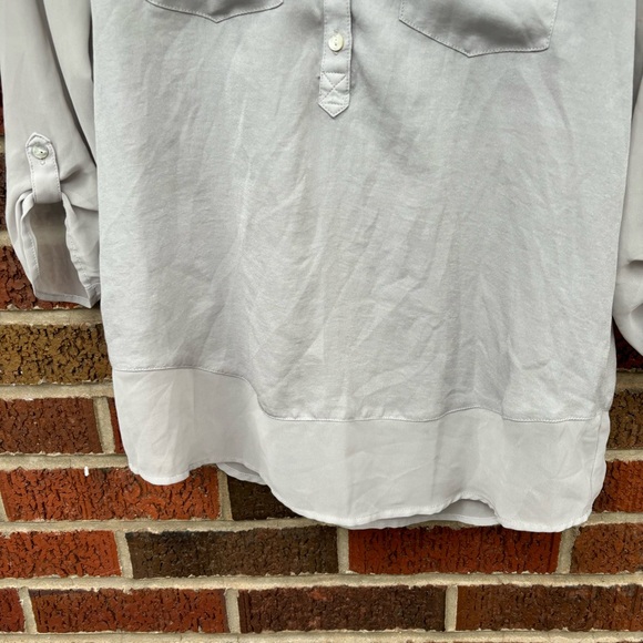 Express Light Gray Sheer Chiffon Pocket Front Blouse Top - Picture 2 of 4